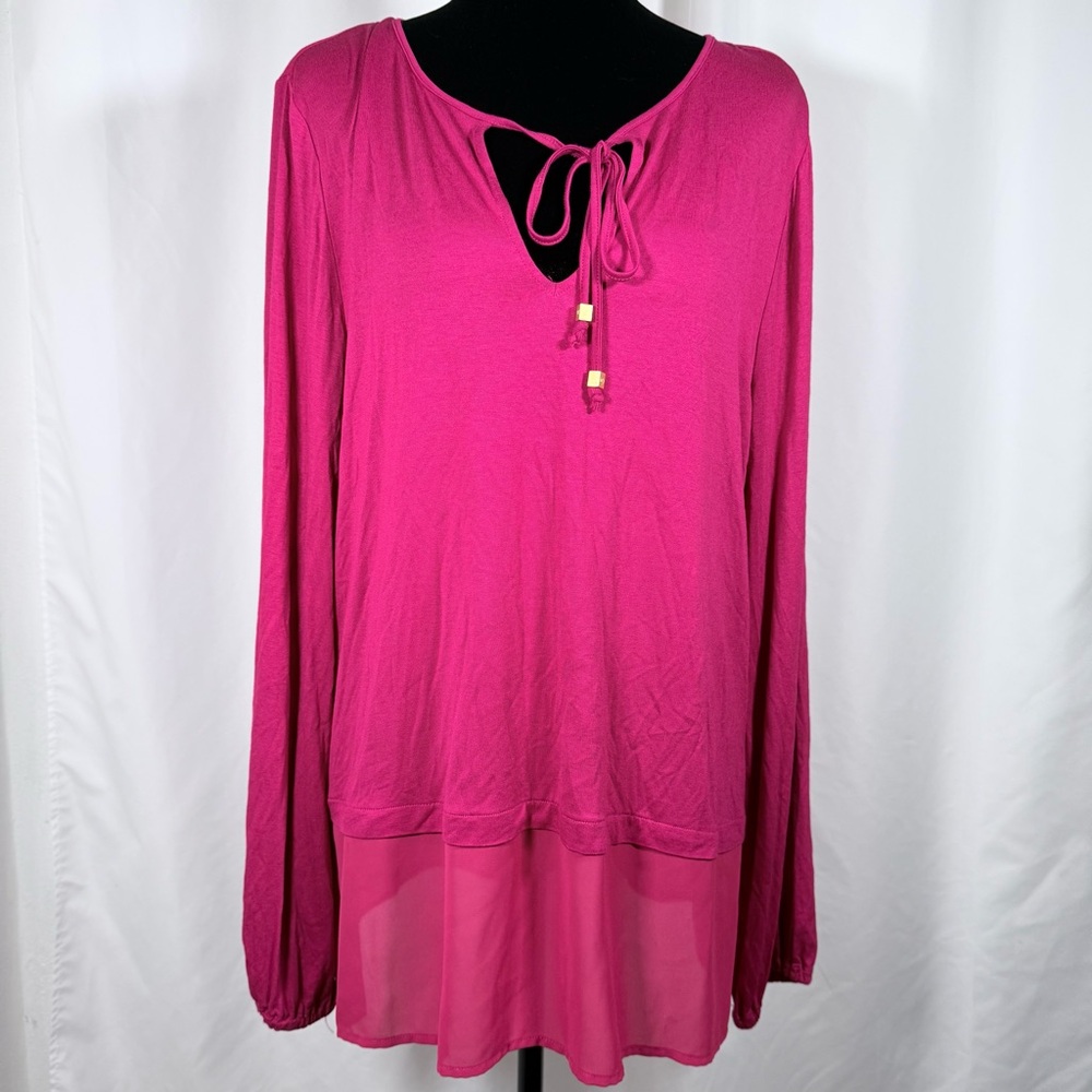 Michael Kors Fuchsia Long-Sleeve Tie-Neck Tunic Top
